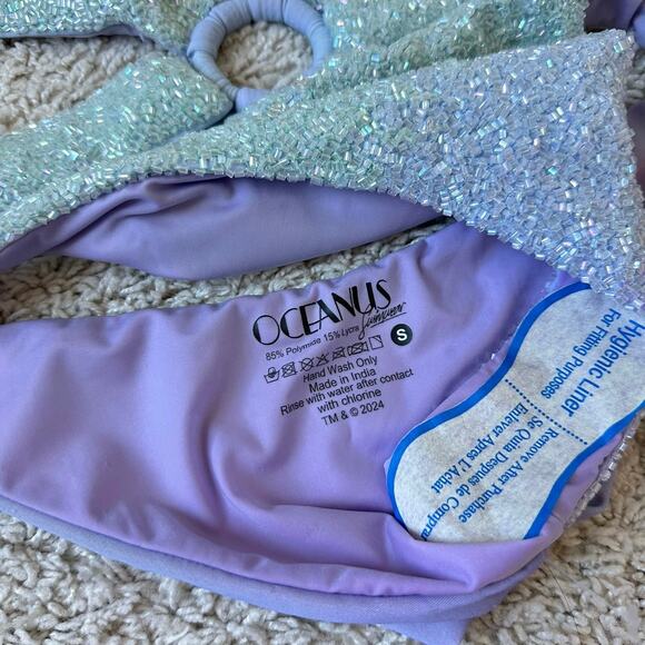 NEW Oceanus Mei Hand Beaded Cut Out Onesie Swimsuit in Blue Ombre Size Small - Picture 5 of 6